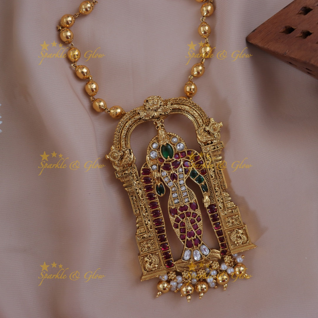Exquisite Gold Bead Venkateshwara Necklace for Festive Elegance