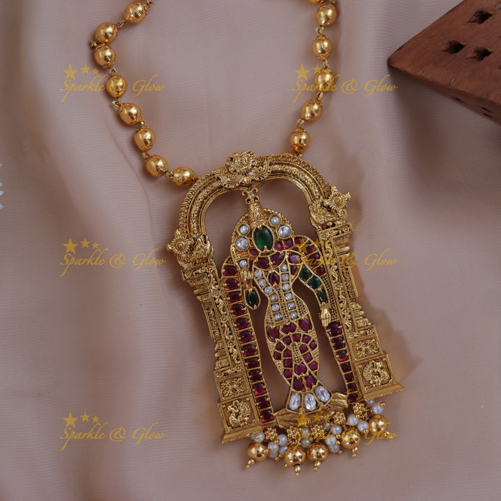 Exquisite Gold Bead Venkateshwara Necklace for Festive Elegance