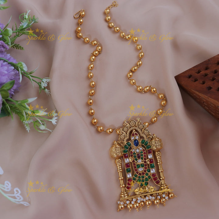 Exquisite Gold Beaded Goddess Necklace - Festive Elegance