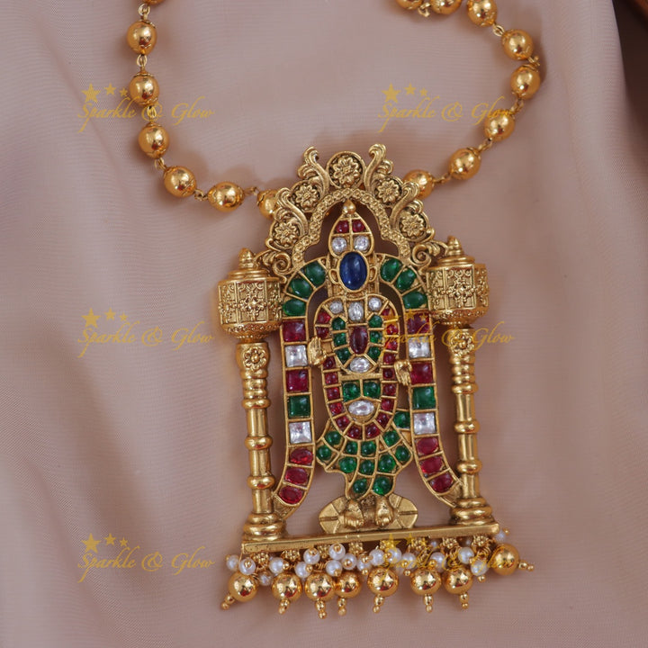 Exquisite Gold Beaded Goddess Necklace - Festive Elegance
