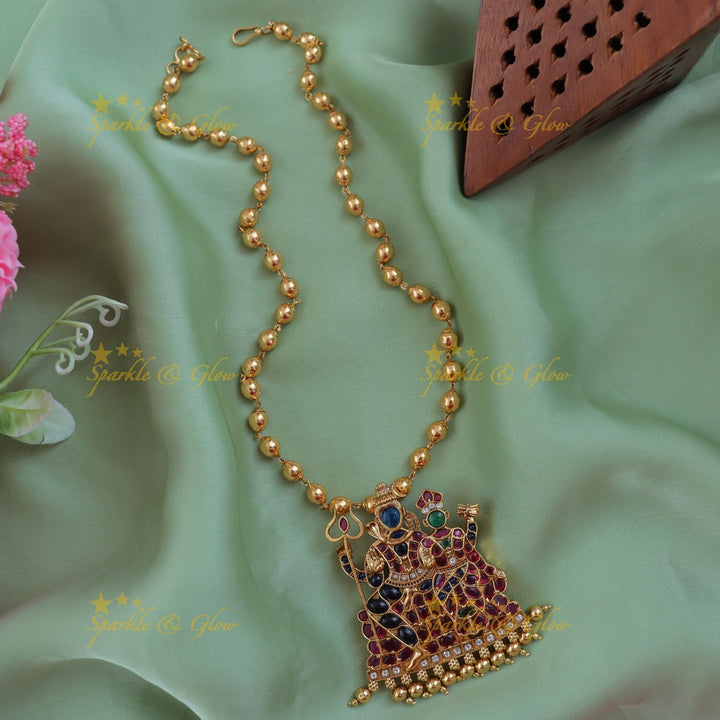 Shiv Parvati Gold Bead Necklace - Festive Charm Awaits