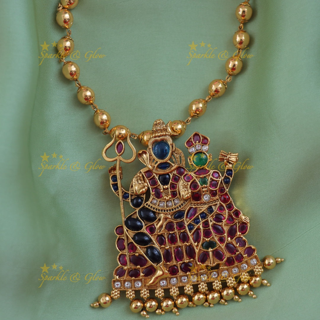Shiv Parvati Gold Bead Necklace - Festive Charm Awaits