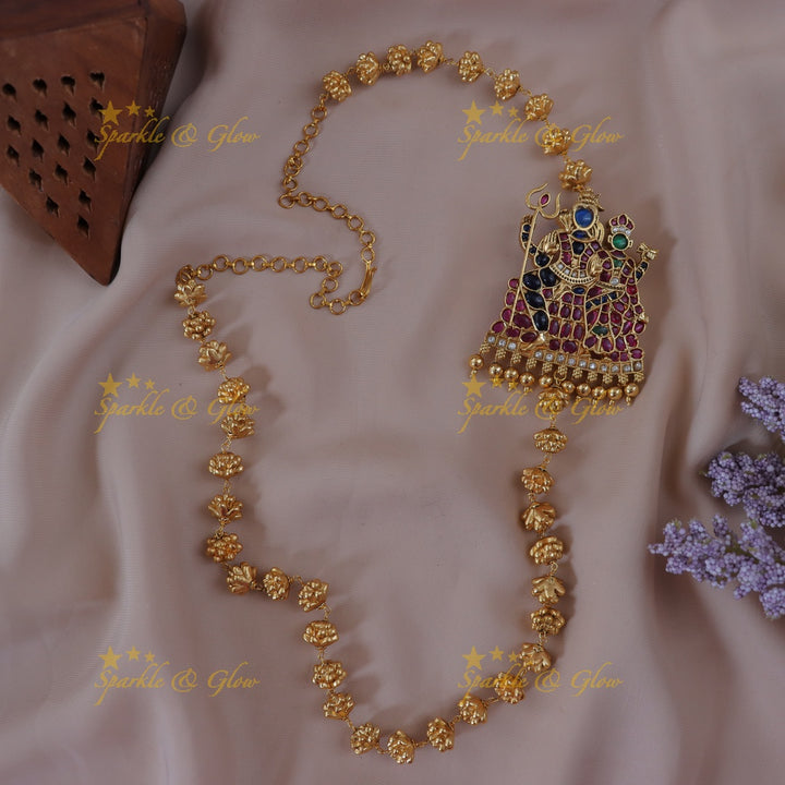 Exquisite Flower Bead Shiv Parvati MOP Necklace
