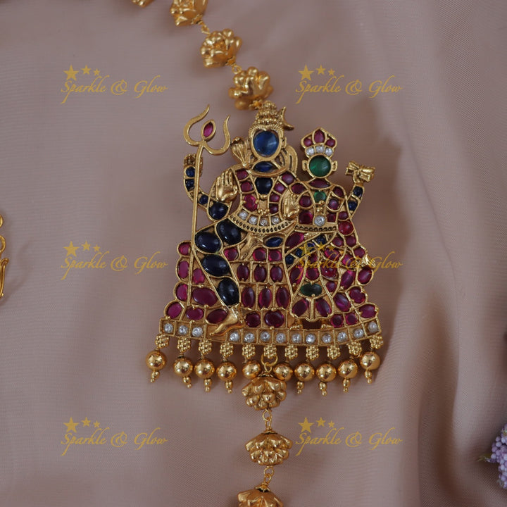 Exquisite Flower Bead Shiv Parvati MOP Necklace