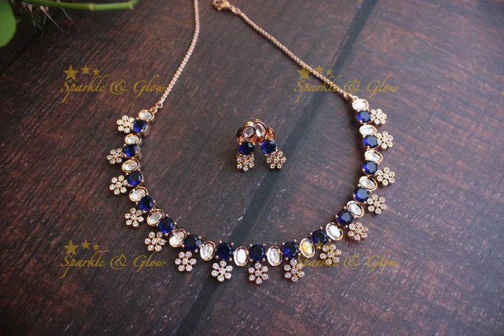 Beautiful Kundan and American Diamond Fusion necklace - Mint Green - Sparkle and Glow