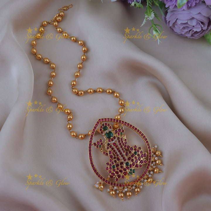 Exquisite Lakshmi Gold Bead Floral Pendant Necklace