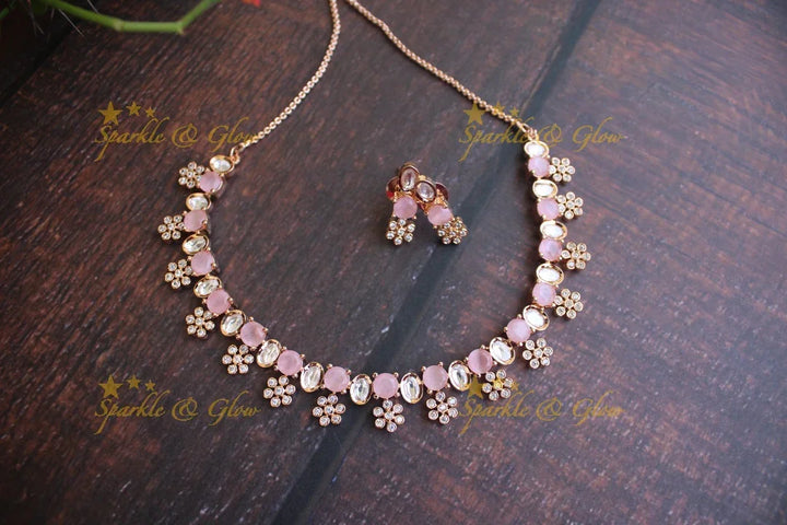 Beautiful Kundan and American Diamond Fusion necklace - Mint Green - Sparkle and Glow