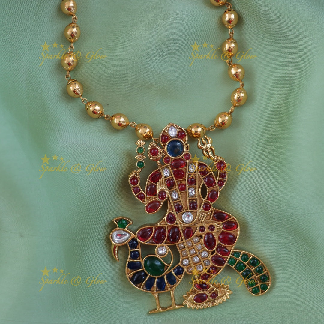 Exquisite Lord Subramanya Gold Bead Necklace - Shop Now