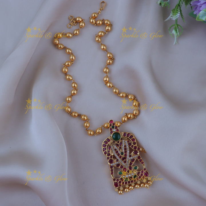 Exquisite Gold Bead Necklace with Ayyappa Pendant