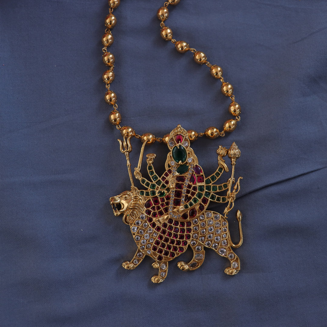 Gold Durga Pendant Necklace for Festive Elegance