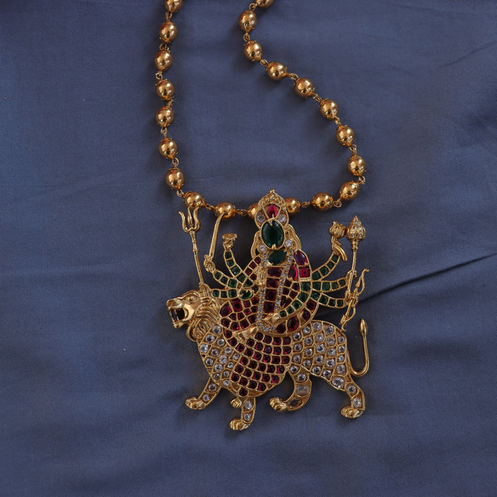 Gold Durga Pendant Necklace for Festive Elegance