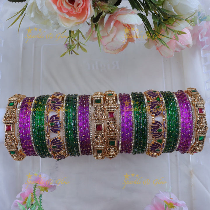 Exquisite Lakshmi Lotus Bangle Set for Weddings- Two hand