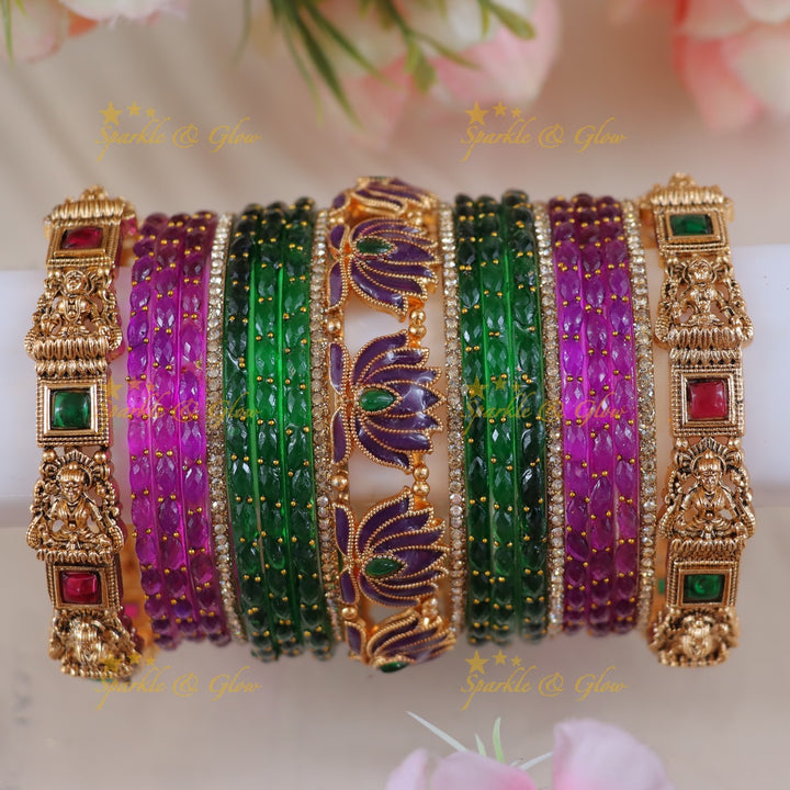 Exquisite Lakshmi Lotus Bangle Set for Weddings- Two hand