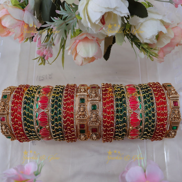 Exquisite Lakshmi Lotus Bangle Set - Bridal Elegance- Two hand