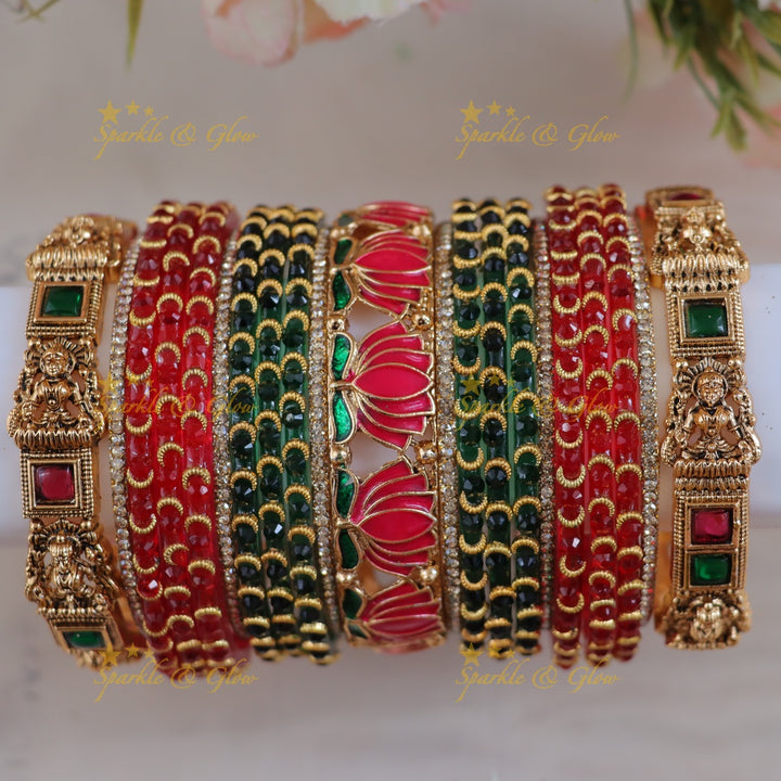 Exquisite Lakshmi Lotus Bangle Set - Bridal Elegance- Two hand