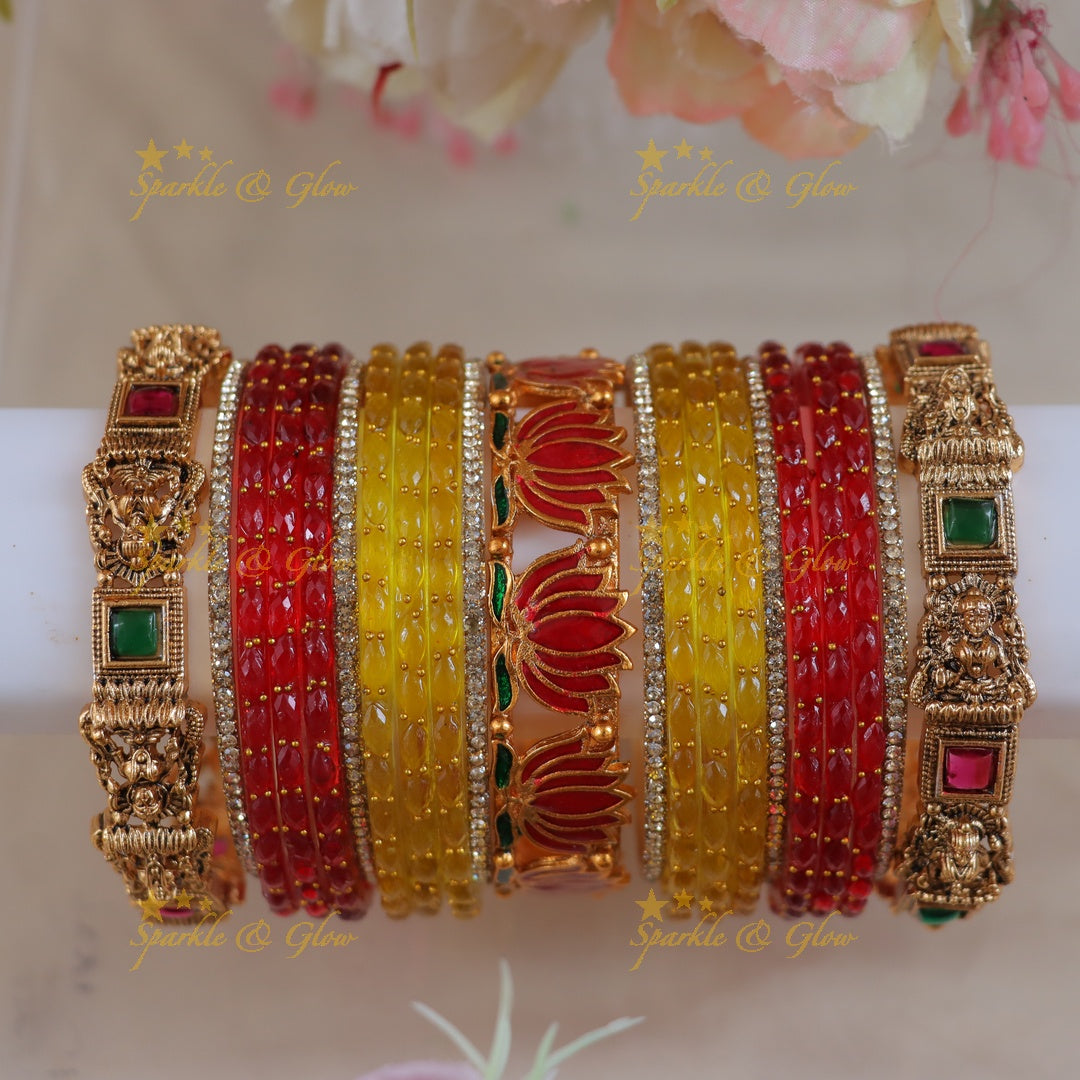 Exquisite Lakshmi Lotus Bangles for Bridal Elegance- Two hand