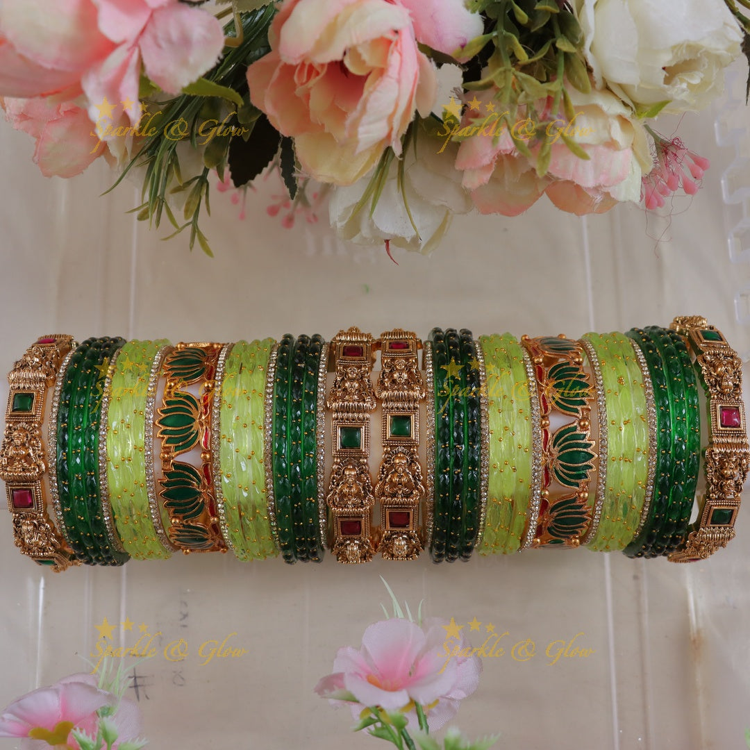 Exquisite Lakshmi Lotus Bridal Bangles Set Online- Two hand