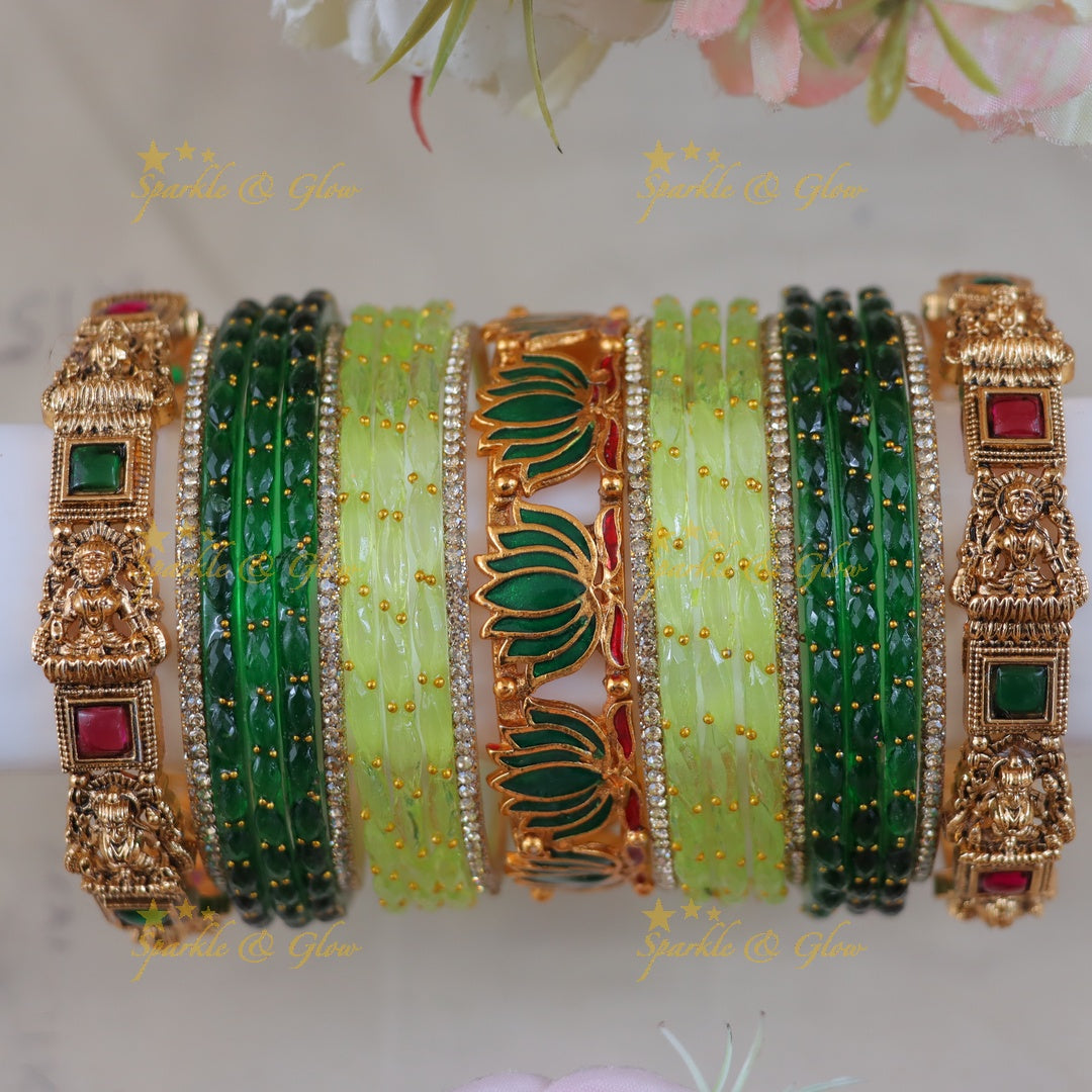 Exquisite Lakshmi Lotus Bridal Bangles Set Online- Two hand