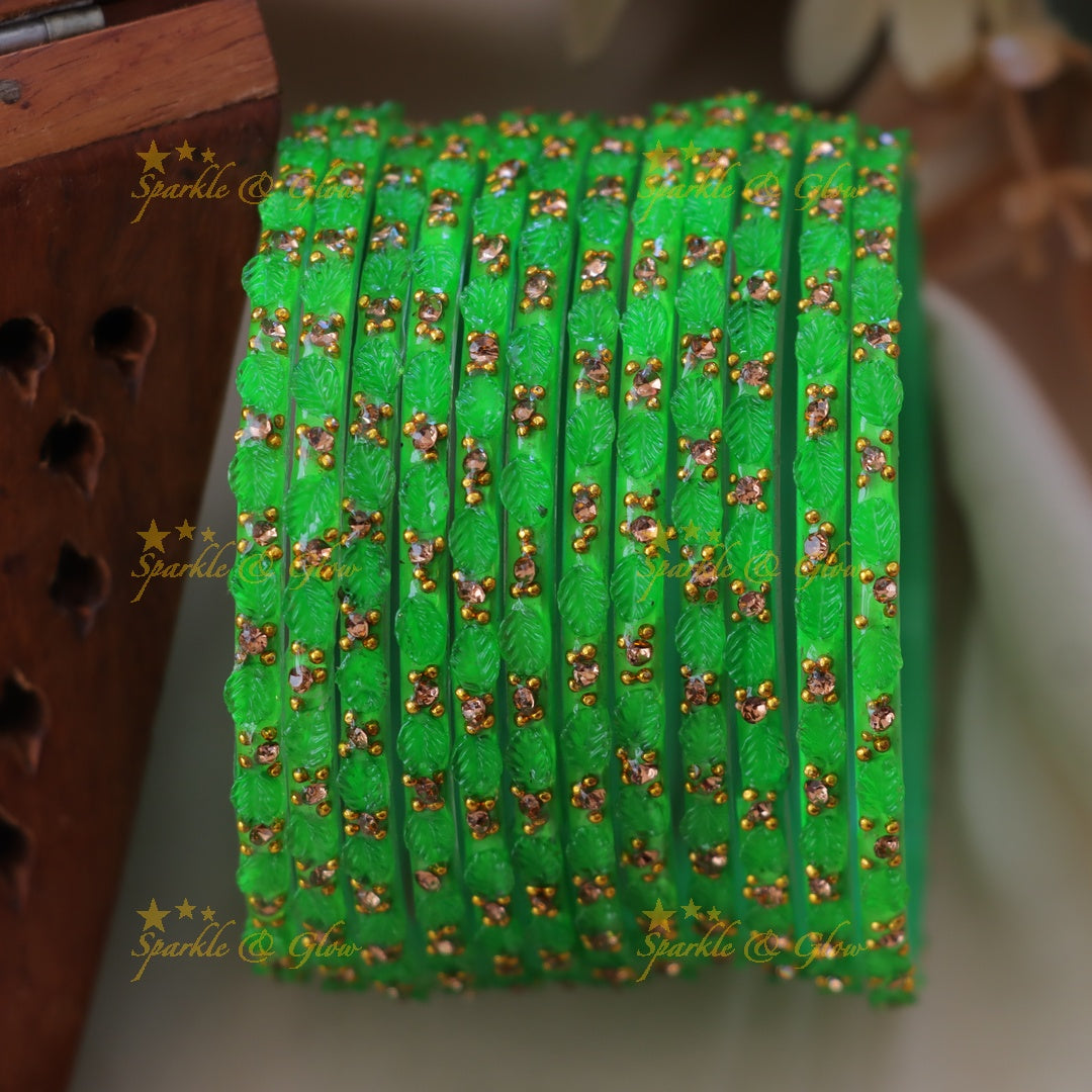Elegant Green Leaf Design Bangle for Festive Occasions