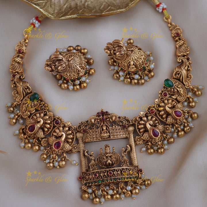 Exquisite Peacock & Lakshmi Temple Necklace Set