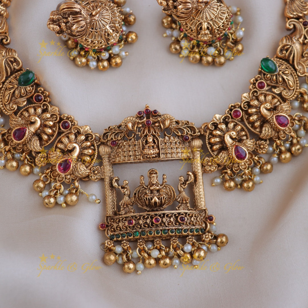 Exquisite Peacock & Lakshmi Temple Necklace Set