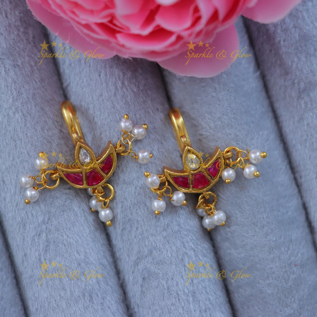 Elegant Half Moon Pearl Bugadi Earrings