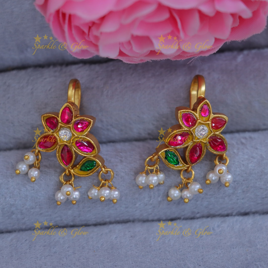 Exquisite Floral Leaf Bugadi Earrings for Festive Elegance