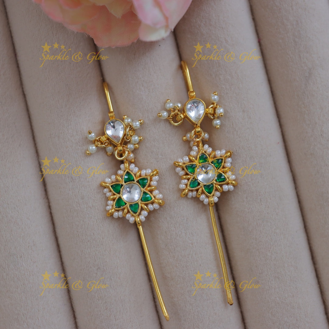 Elegant Green Pearl Earcuff Earrings for Weddings