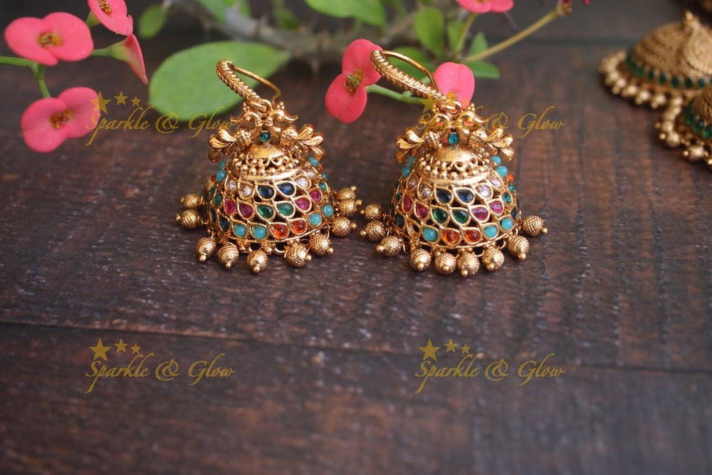 Premium Matte kemp hook jhumukas - Navarathna - Sparkle and Glow - Navarathna - 