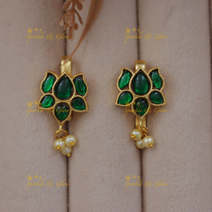 Elegant Lotus Bugadi Earrings with Pearls | Sparkle & Glow