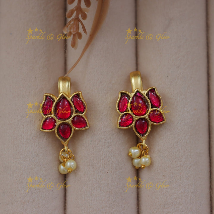 Elegant Lotus Bugadi Earrings with Pearls | Sparkle & Glow