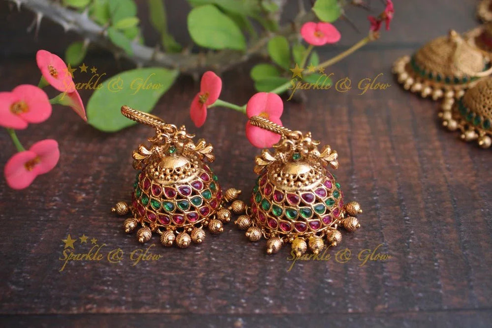 Premium Matte kemp hook jhumukas - Navarathna - Sparkle and Glow