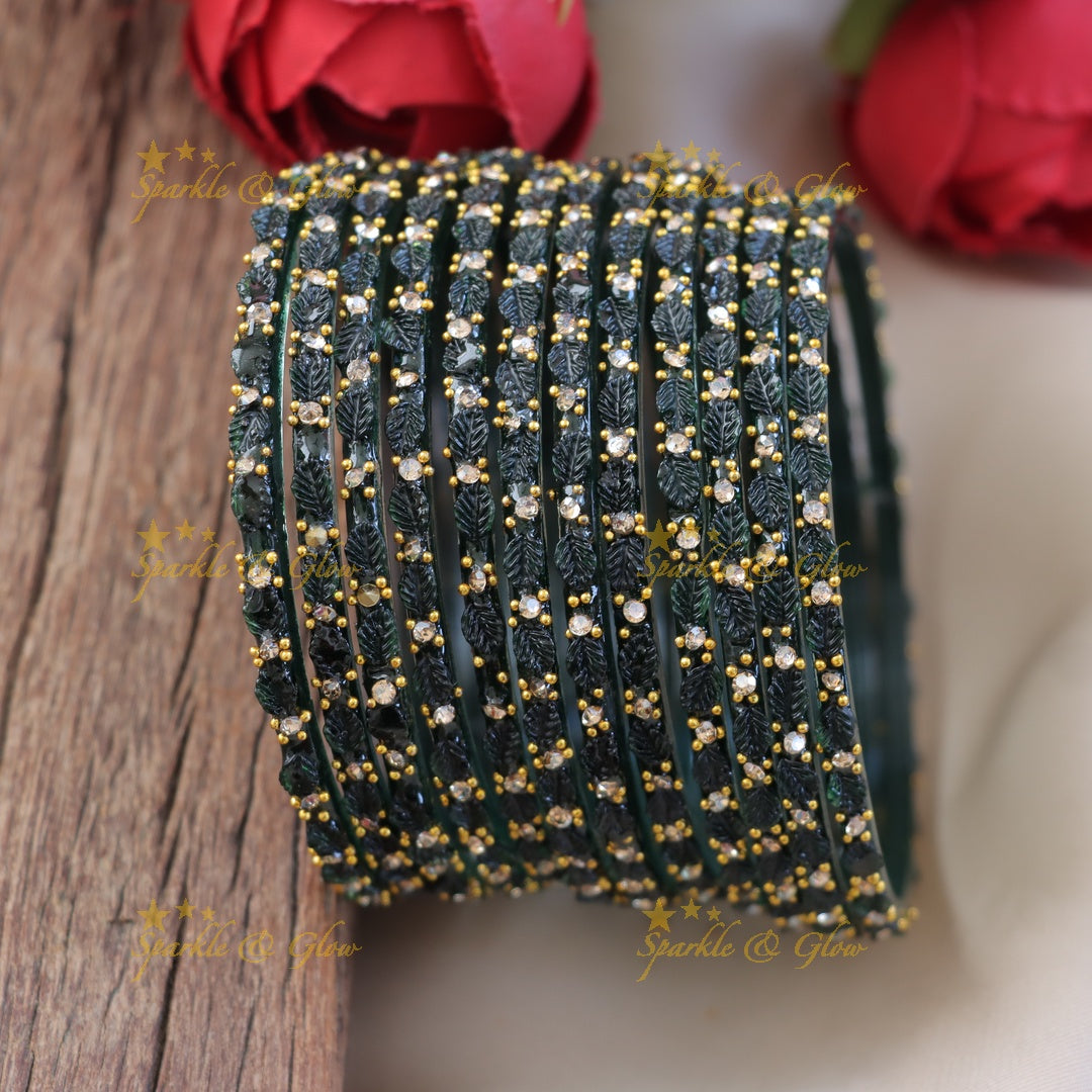 Elegant Green Leaf Design Bangle for Festive Occasions