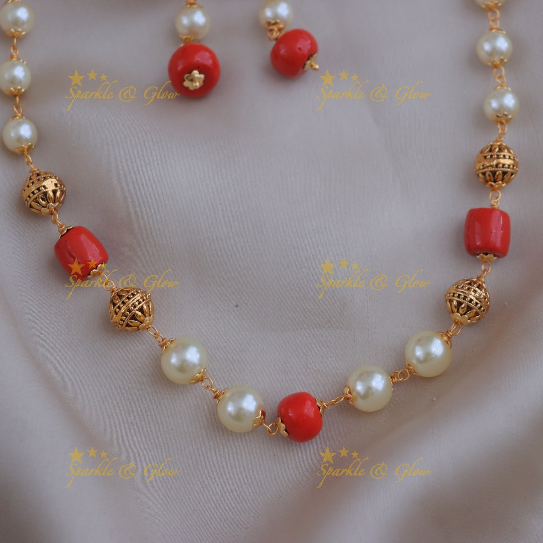 Stunning Coral & Pearl Wedding Necklace Set
