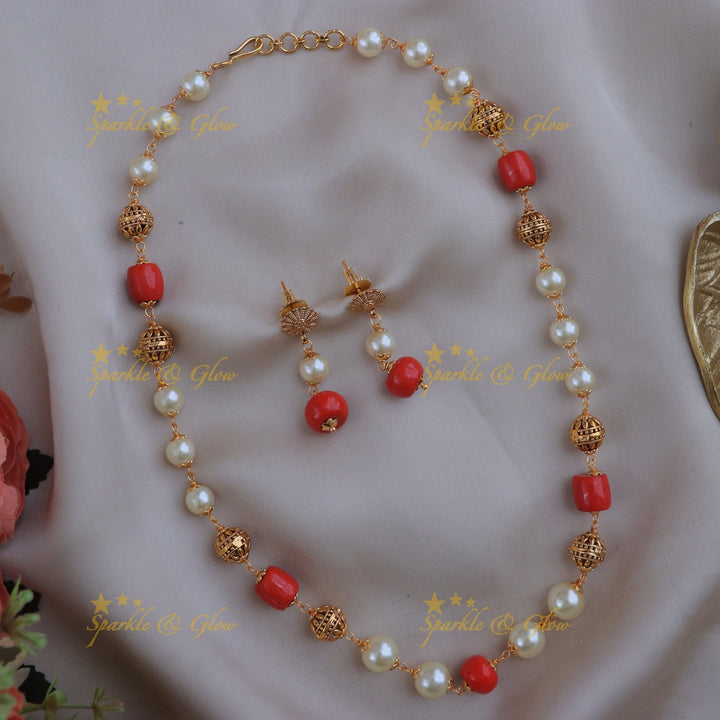 Stunning Coral & Pearl Wedding Necklace Set