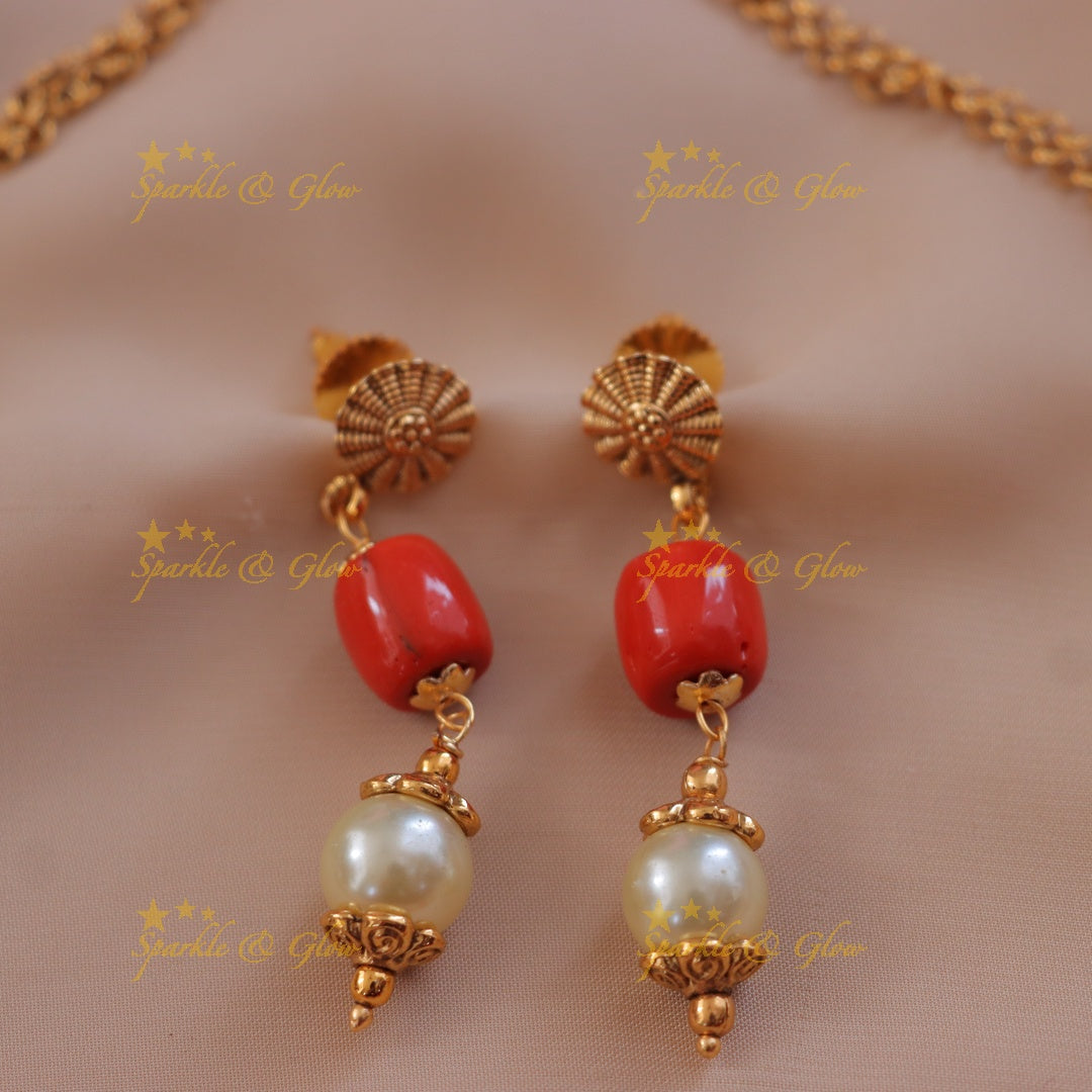 Coral Gold Necklace Set for Festive Charm - Sparkle & Glow