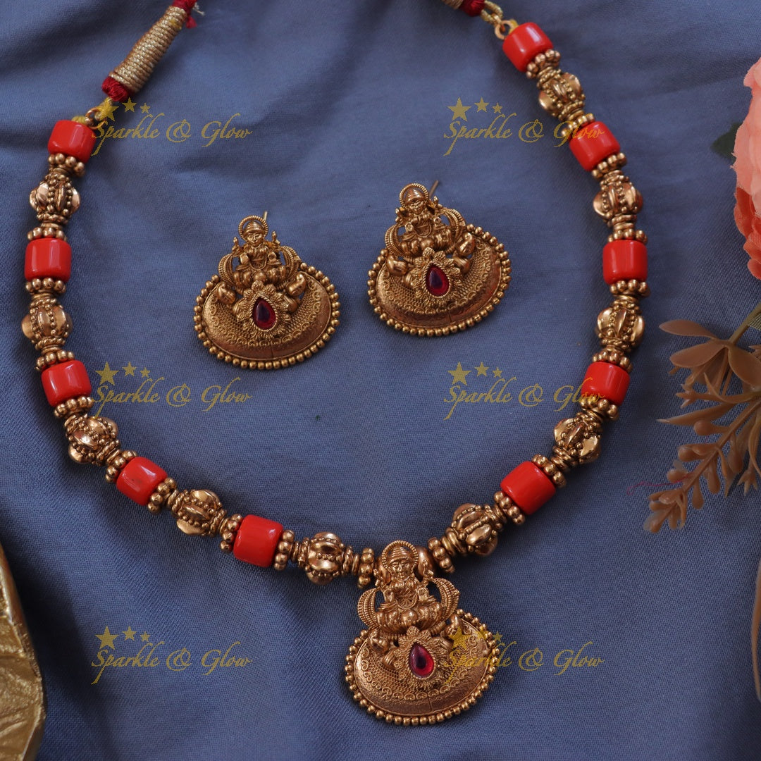 Exquisite Lakshmi Gold Bead Necklace Set