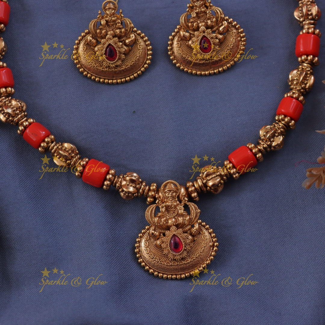 Exquisite Lakshmi Gold Bead Necklace Set