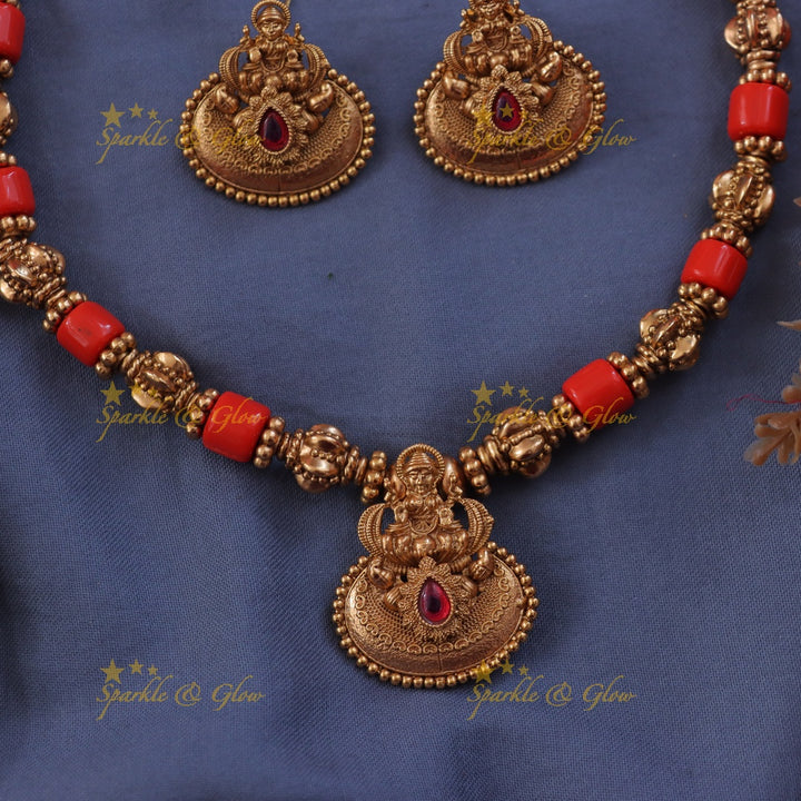 Exquisite Lakshmi Gold Bead Necklace Set