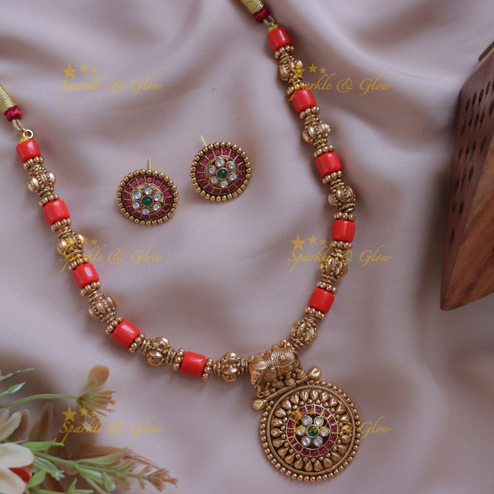 Exquisite Coral Beaded Floral Pendant Necklace - Buy Now