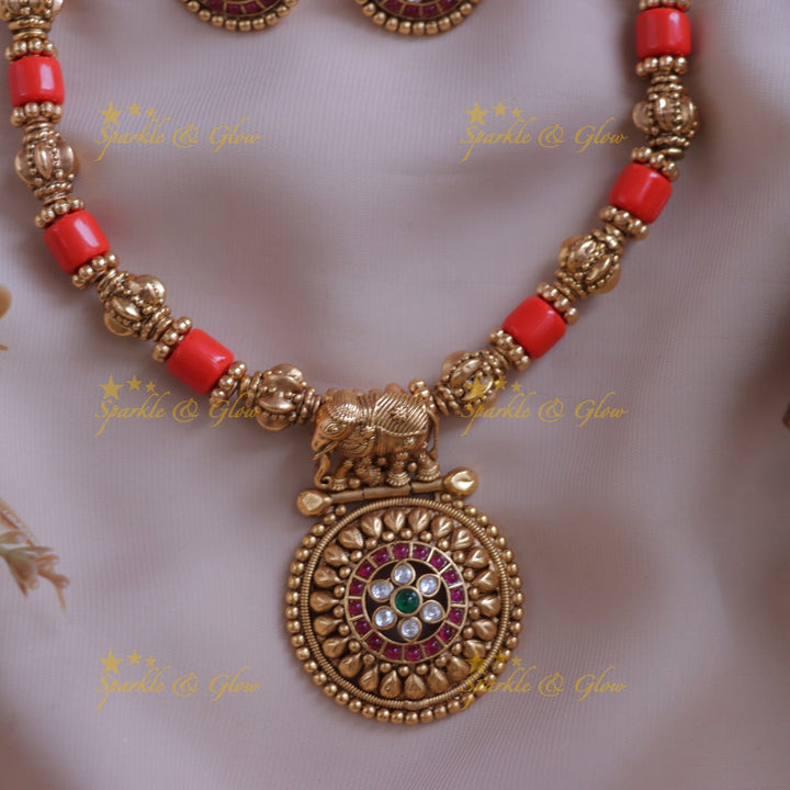 Exquisite Coral Beaded Floral Pendant Necklace - Buy Now
