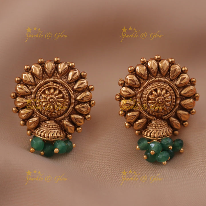 Gold Green Bead Necklace - Festive Indian Jewellery