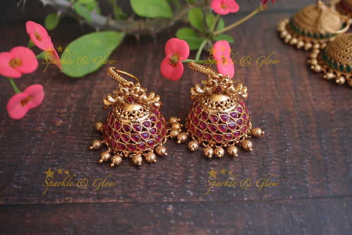 Premium Matte kemp hook jhumukas - Navarathna - Sparkle and Glow - Pink - 