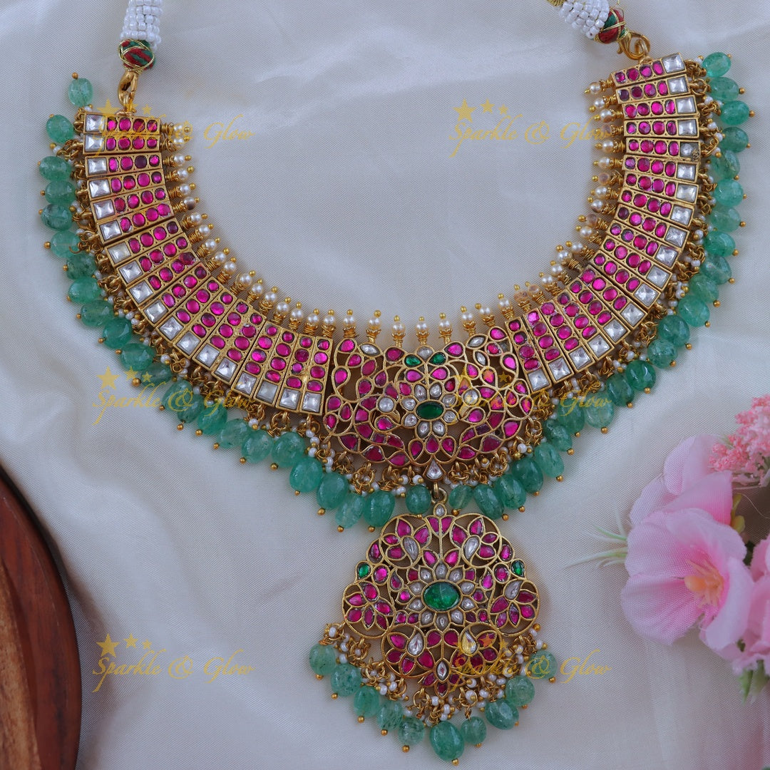 Exquisite Mint Green Jadau Necklace for Weddings