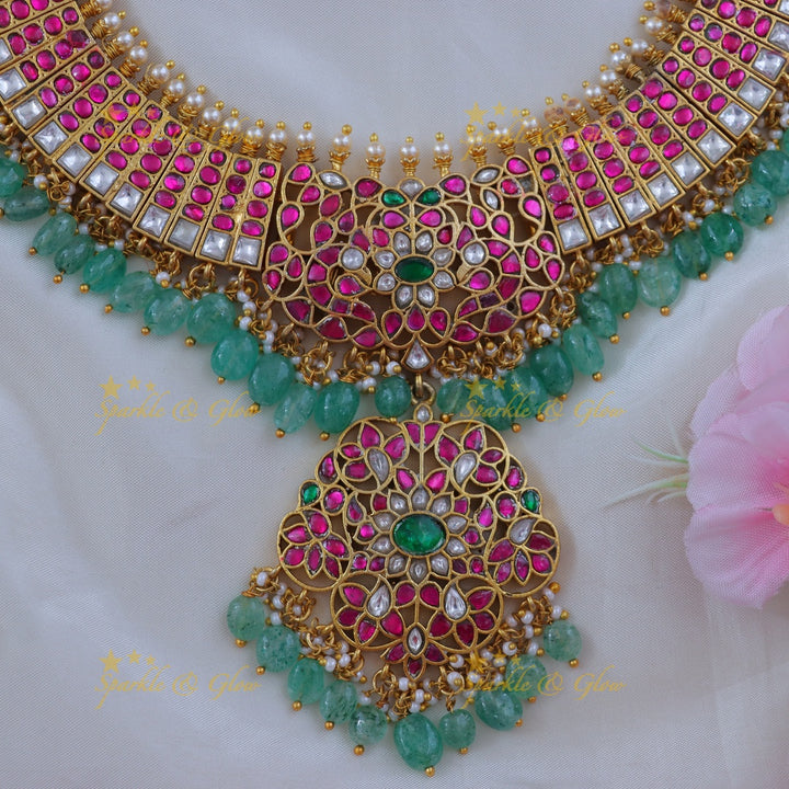 Exquisite Mint Green Jadau Necklace for Weddings