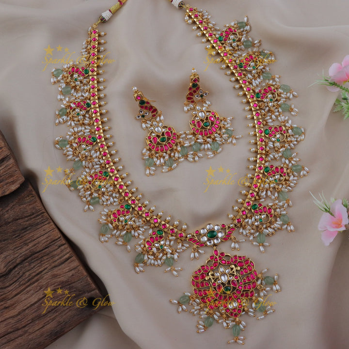 Stunning Jadau Peacock Necklace Set for Weddings