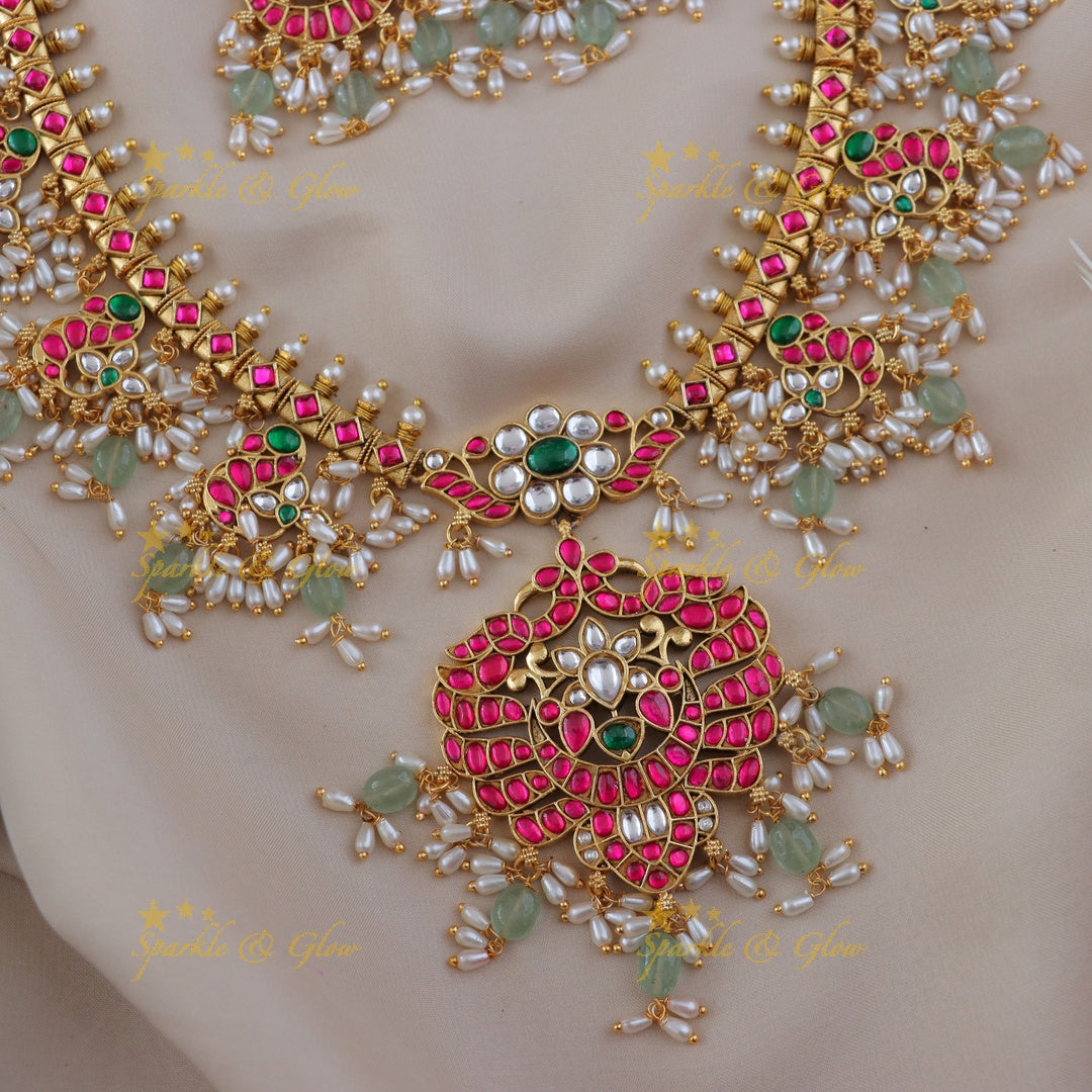 Stunning Jadau Peacock Necklace Set for Weddings