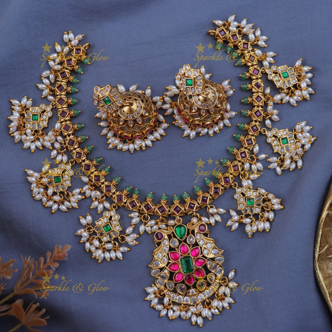 Enchanting Jadau Guttapusalu Necklace Set for Brides
