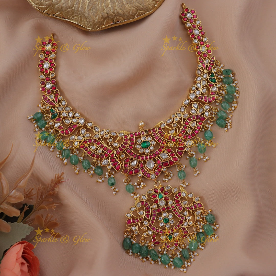 Elegant Jadau Peacock Necklace - Sparkle & Glow
