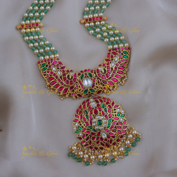 Grand Peacock Floral Jadau Necklace - Festive Elegance